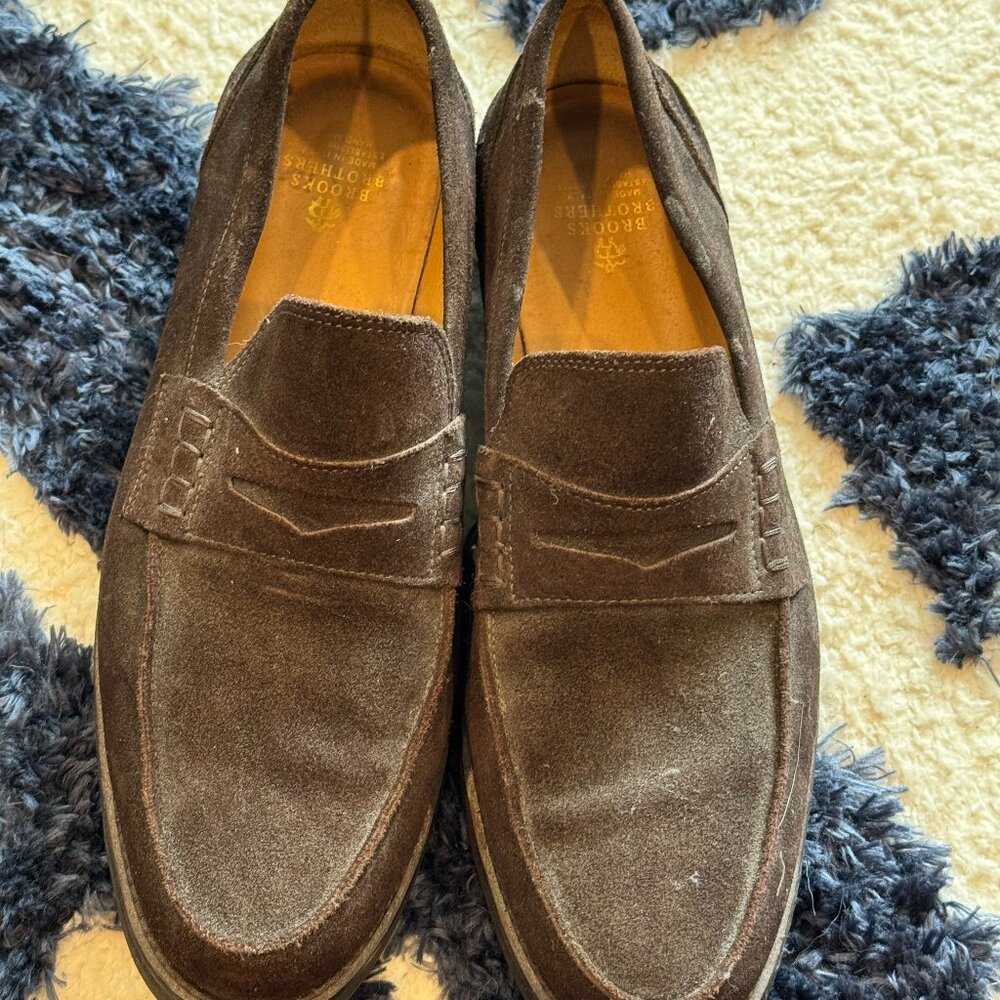 Brown Suede Penny Loafers